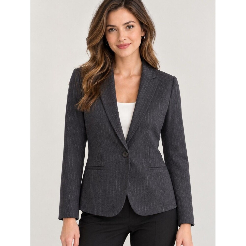 EUC Vintage J. Crew 100% Virgin wool grey stripped blazer jacket w/ real pockets